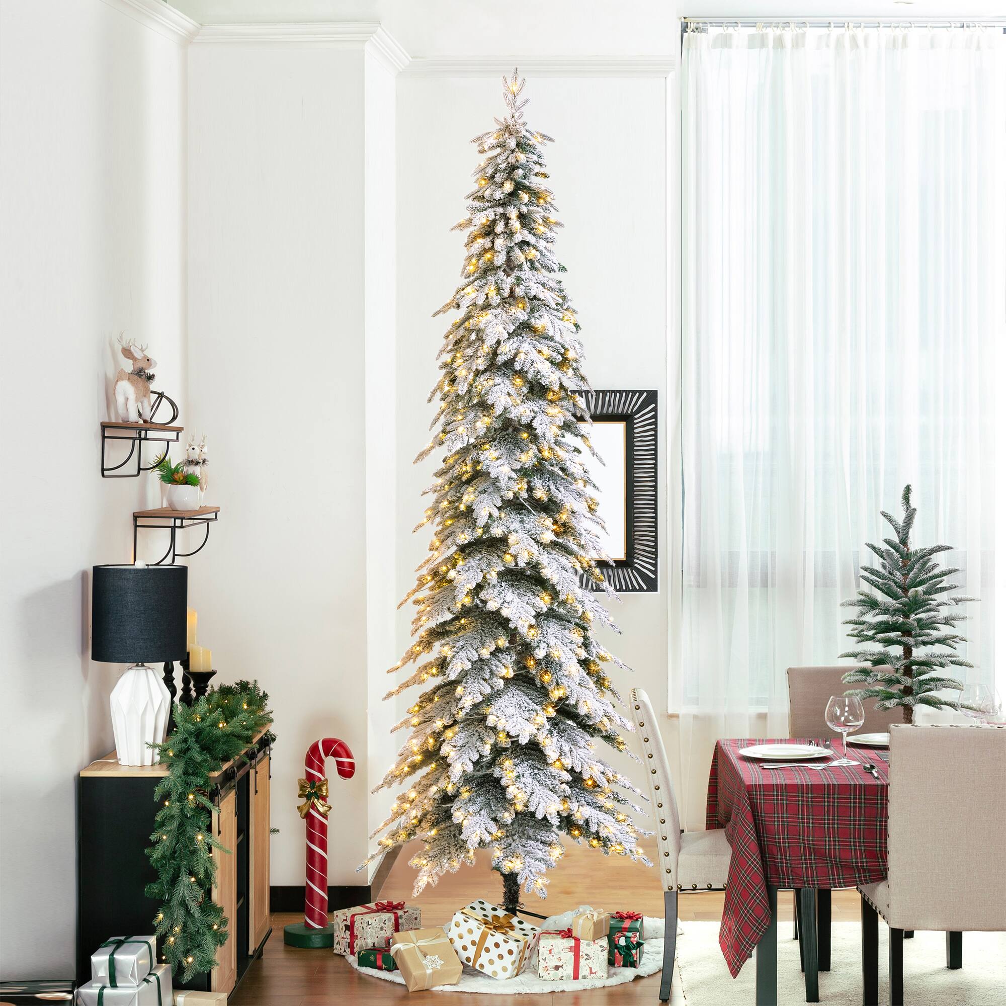 11ft. Pre-Lit Flocked Spruce Artificial Christmas Tree, Warm White Lights